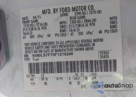 2015 Ford Transit Connect Xlt из США, поврежденный, VIN NM0LS7F70F1218248